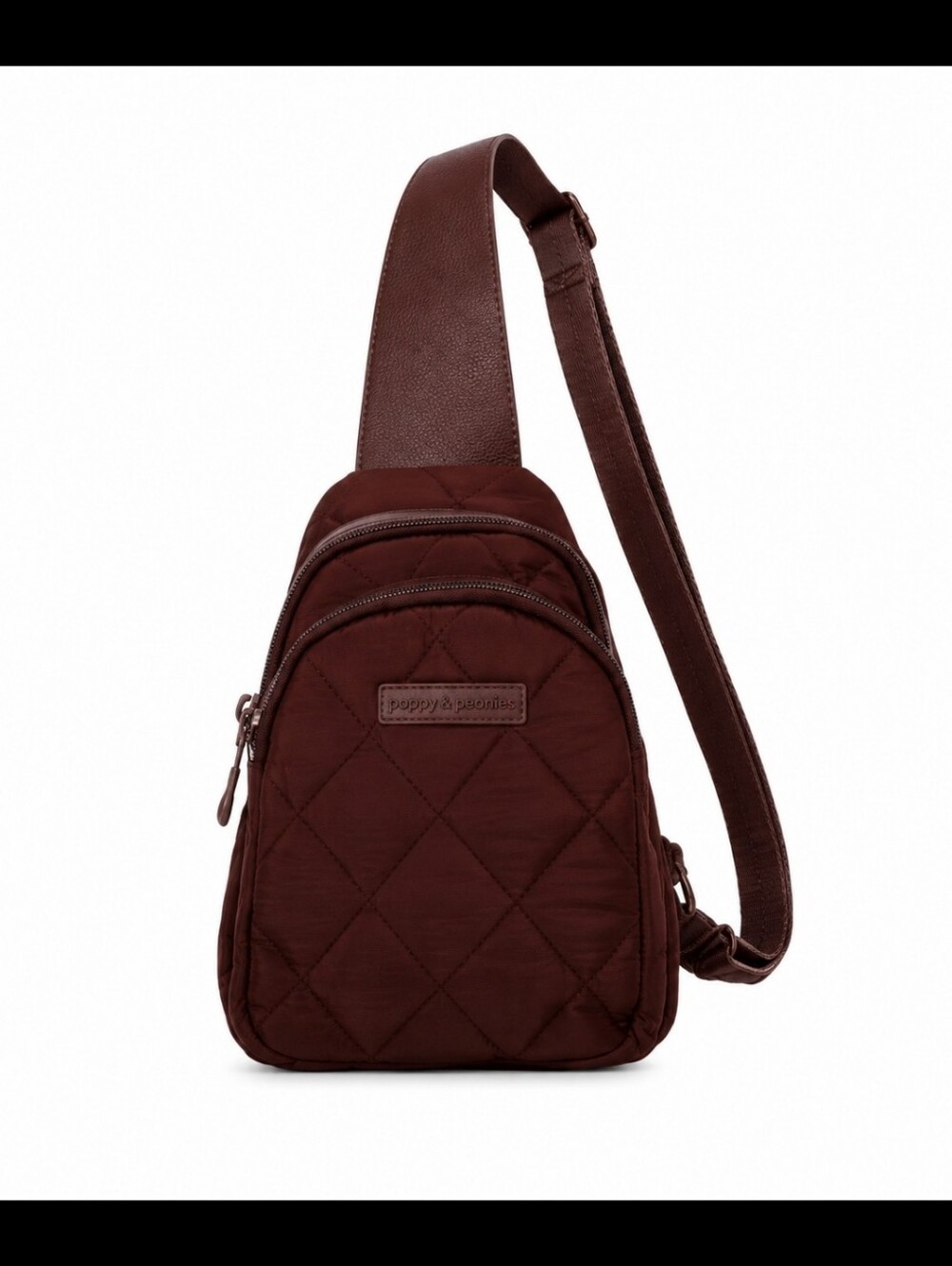 Poppy & Peonies Quilted Sling Bag - Dark Brown
